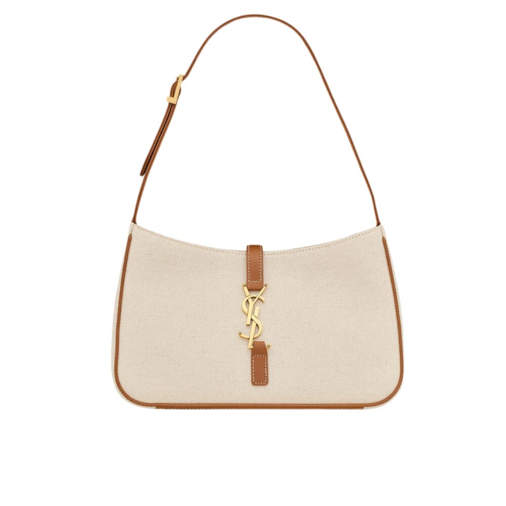 Saint Laurent Le 5 À 7 Linen Canvas Hobo Bag White And Brown 25Cm 657228FAAVH