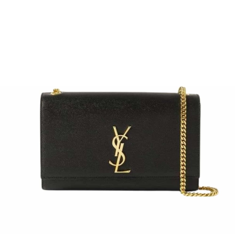 Saint Laurent Kate Medium Chain Bag In Grain De Poudre Black 24Cm 364021 BOW0J 1000