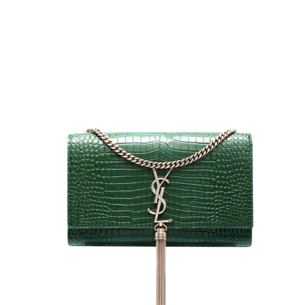 Saint Laurent Kate Tassel Medium With Silver Hardware Green 22Cm