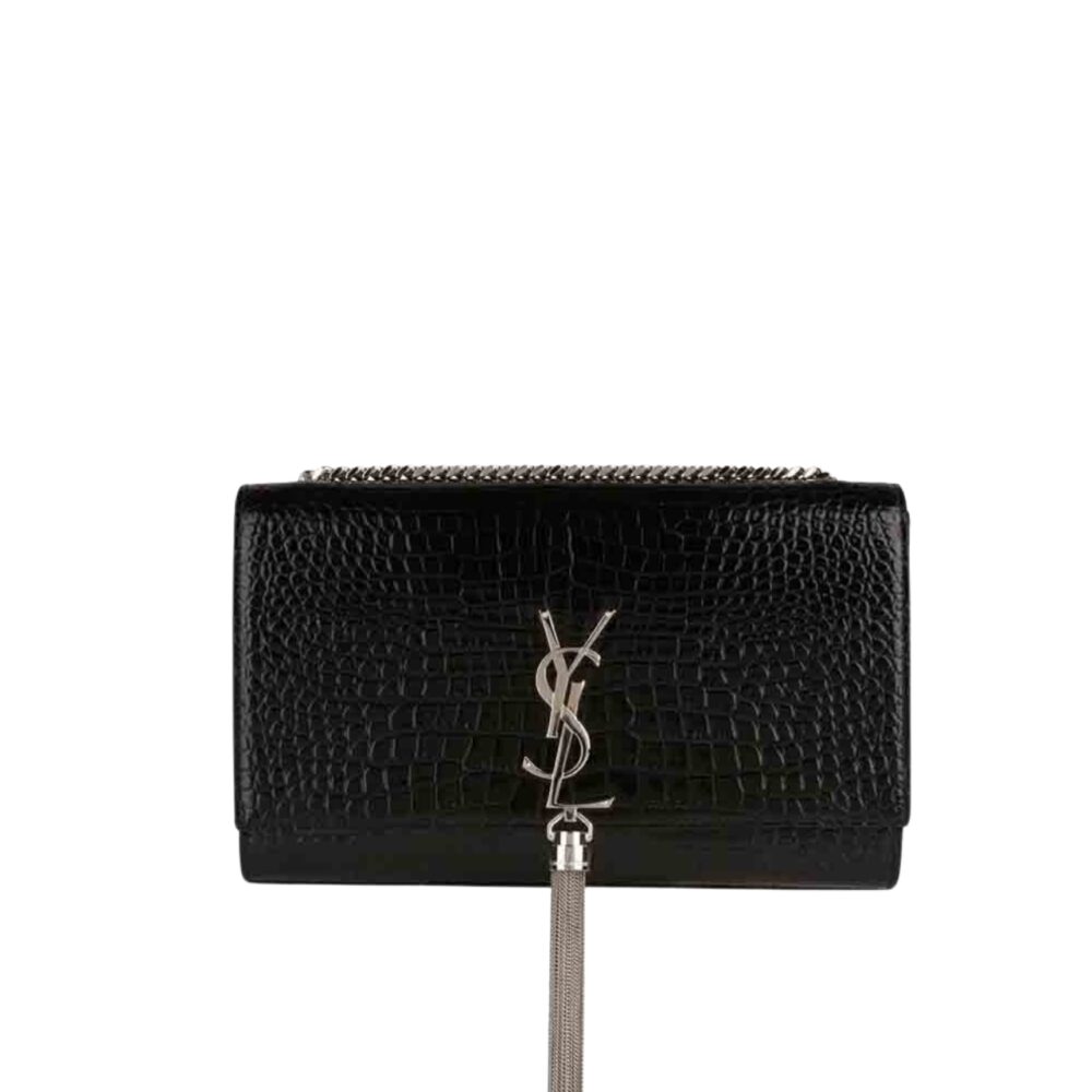 Saint Laurent Kate Tassel Silver Hardware Black 19Cm