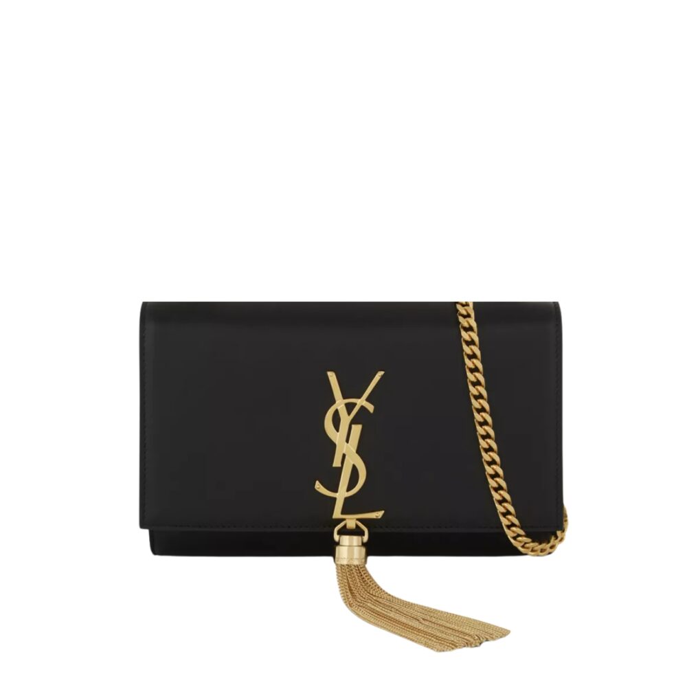 Saint Laurent Kate Medium Chain Bag With Tassel In Grain De Poudre Black 24Cm 354119BOW0J1000