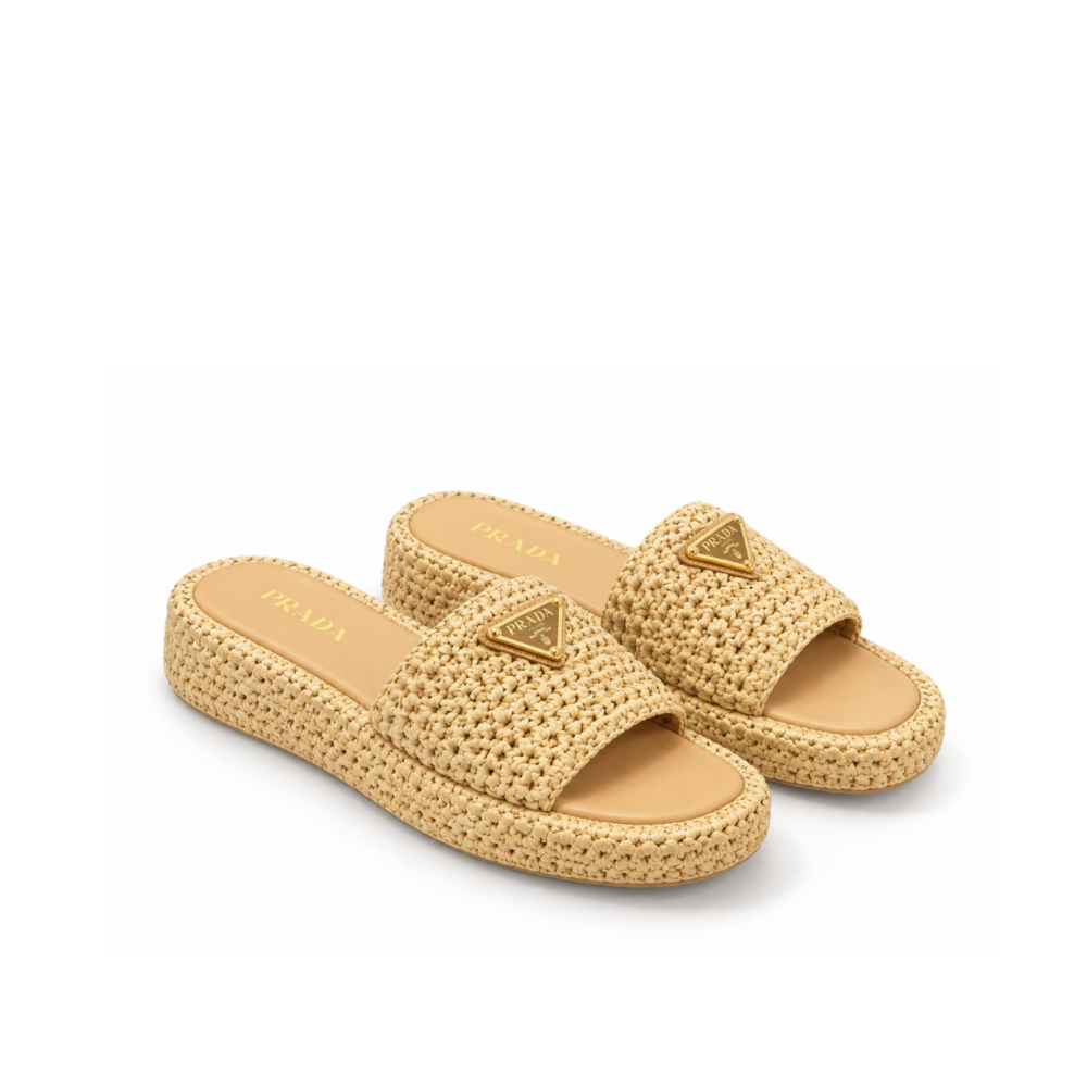 Prada Crochet Flatform Slides Brown