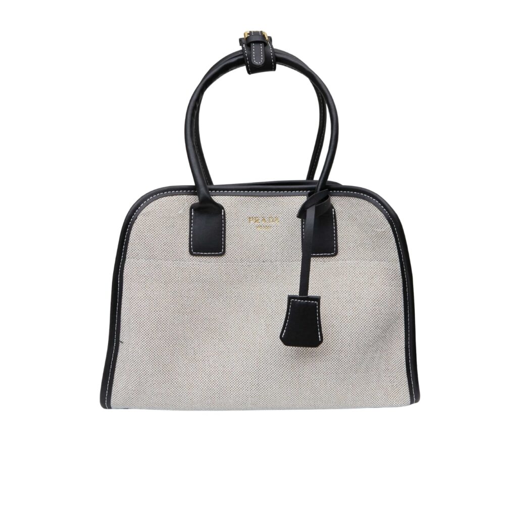 Prada Medium Blend And Leather Tote Bag Black 33Cm 1BG572 2HJA F0I55 V OOZ