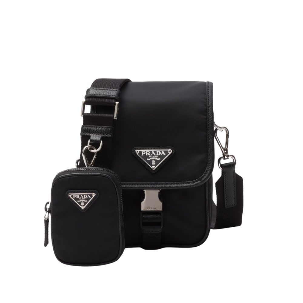 Prada Re Nylon And Saffiano Leather Shoulder Bag Black 17Cm 2VD043 2DMH F0002 V XOP