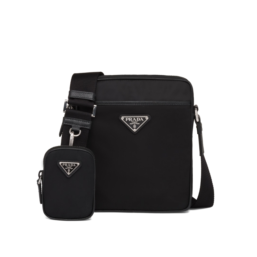 Prada Re Nylon And Saffiano Leather Shoulder Bag Black 20Cm 2VH112 2DMH F0002 V WOP