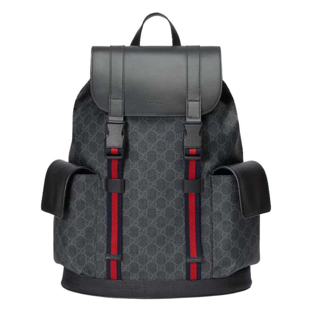 Gucci Soft GG Supreme Black Backpack with Blue & Red Web 42cm 495563 K9R8X 1071