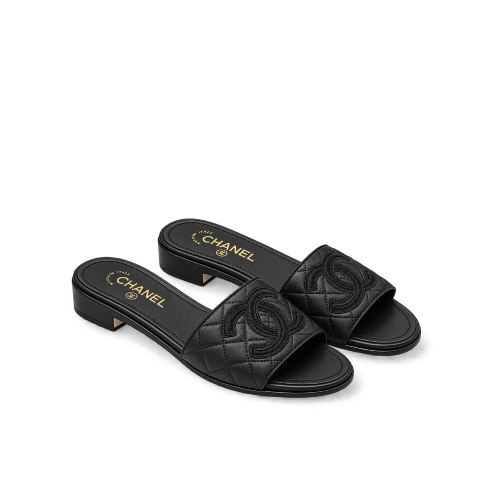Chanel Quilted CC Logo Mules Black
