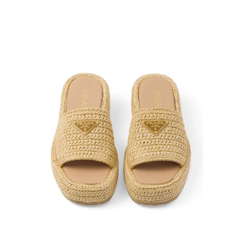Prada Crochet Flatform Slides Brown