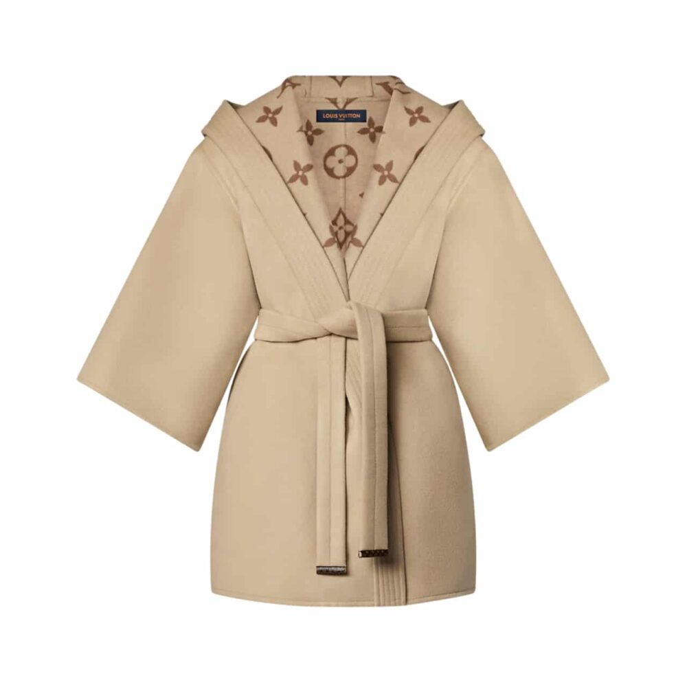 Louis Vuitton Signature Hooded Wrap Robe Coat Beige 1AB713