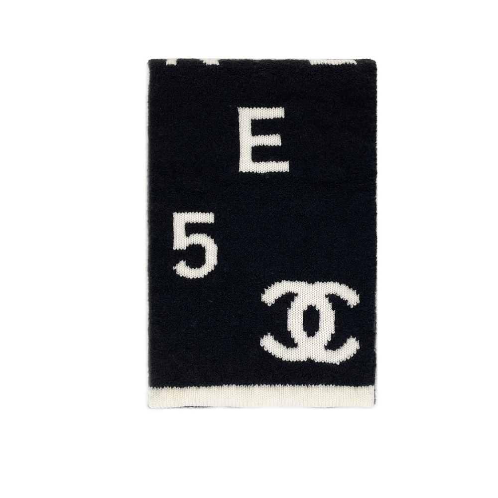 Chanel Logo Cashmere Muffler Black And White 170Cm