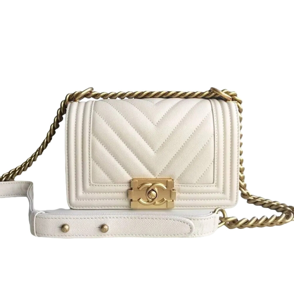 Chanel Boy Bag White Gold Hardware 25Cm A67086
