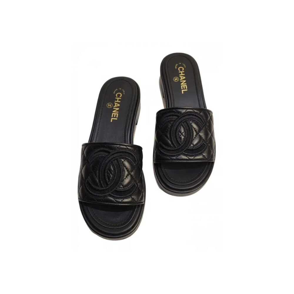 Chanel Quilted CC Logo Mules Black