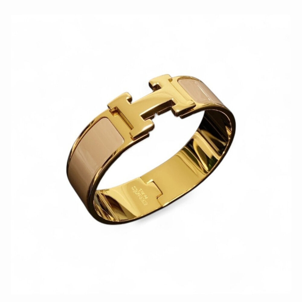 Hermes Clic H Wide Bracelet Gold & Beige