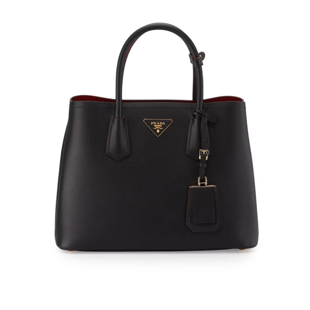 Prada Saffiano Cuir Double Small Tote Bag Black 30Cm