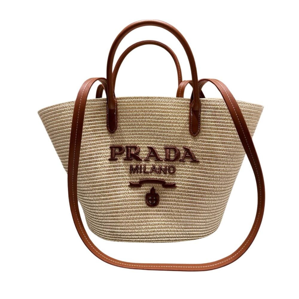 Prada Large Raffia And Leather Shopping Bag 25Cm 1BG470 2CXQ F0A5T V GOO