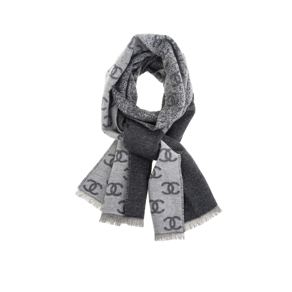 Chanel 24B Full CC Scarf Grey And Black 180Cm