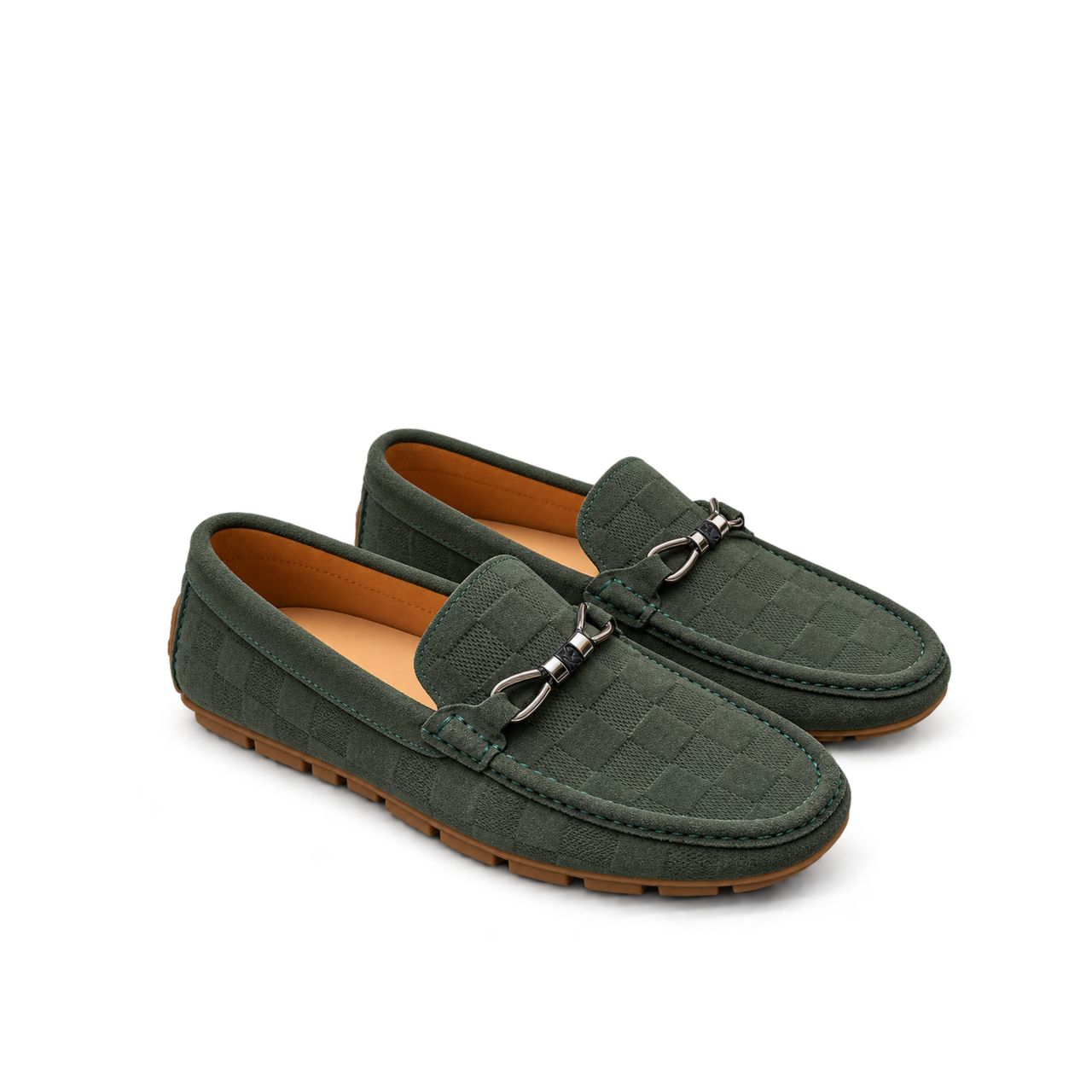 Louis Vuitton LV Damier Suede Leather Loafers In Dark Green