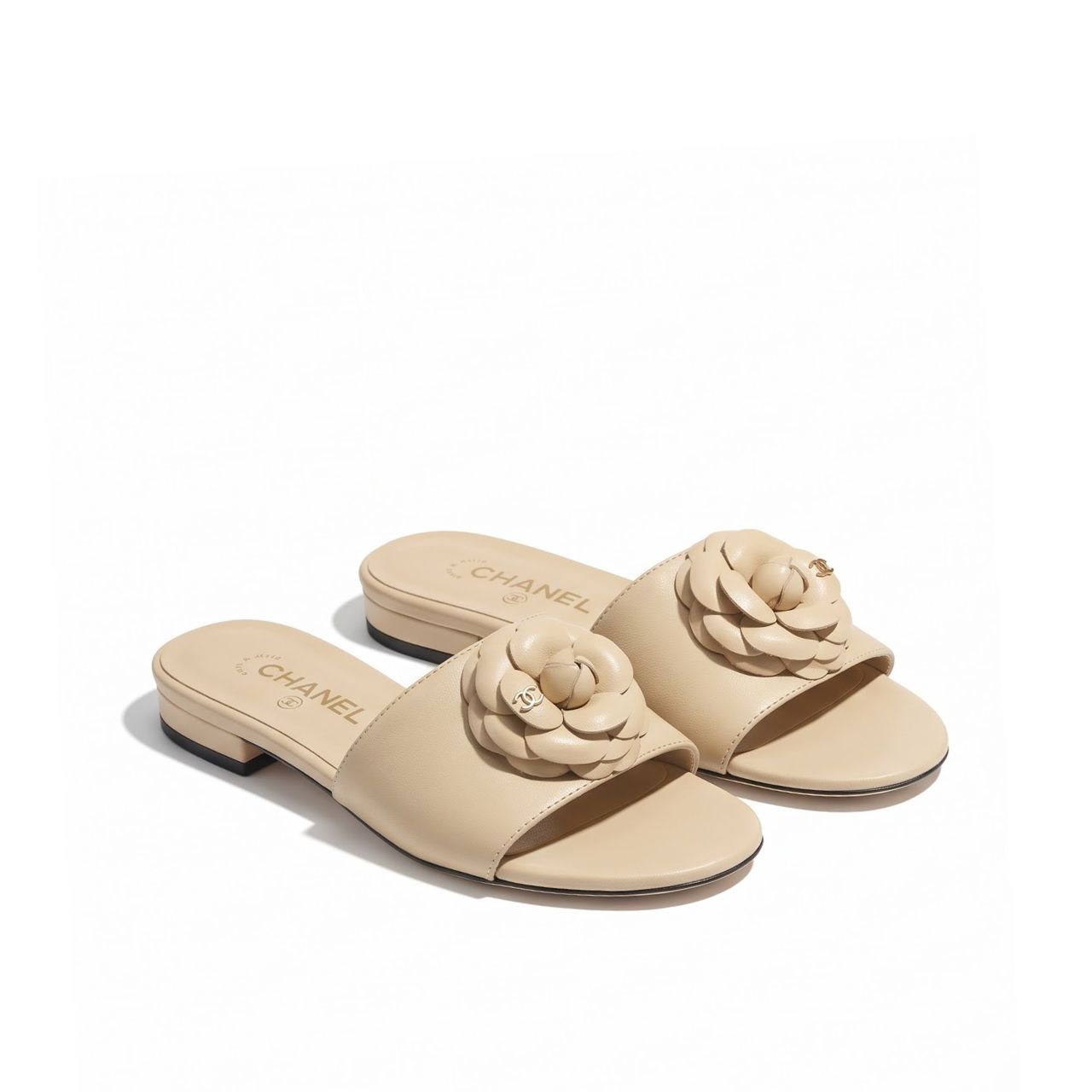 Chanel Camellia Slides Beige