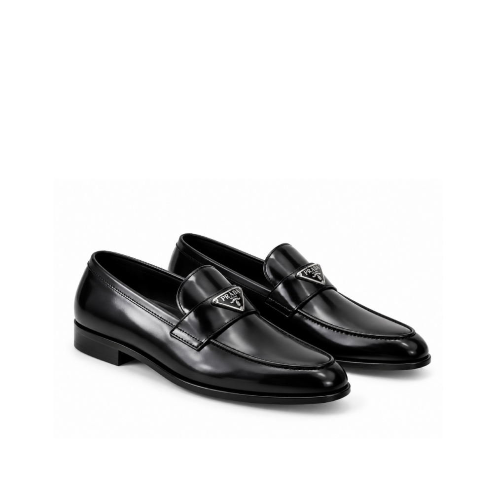Prada Brushed Leather Loafers Black Men’s Shoes 25mm