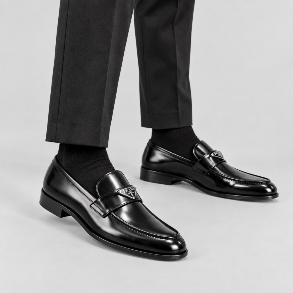 Alternative view of Prada Brushed Leather Loafers Black Men’s Shoes 25mm