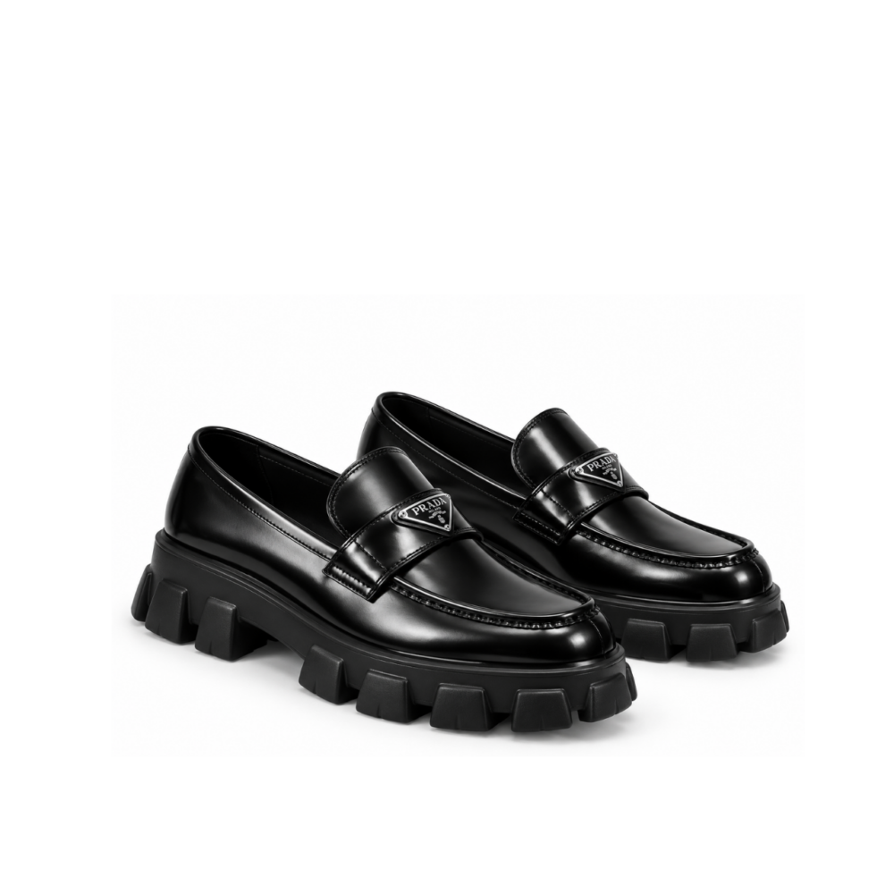 Prada Monolith Brushed Leather Loafers Black Men’s Shoes 60mm