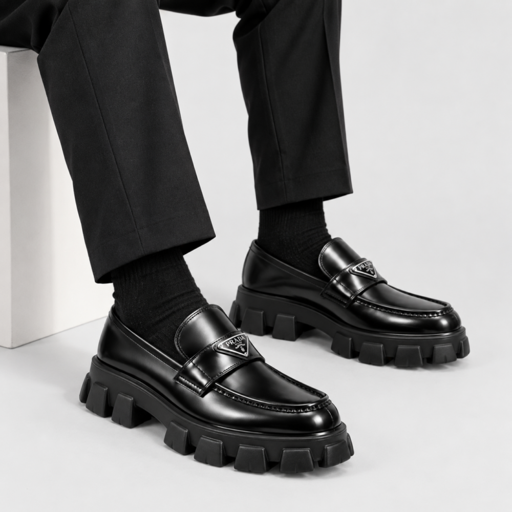Alternative view of Prada Monolith Brushed Leather Loafers Black Men’s Shoes 60mm