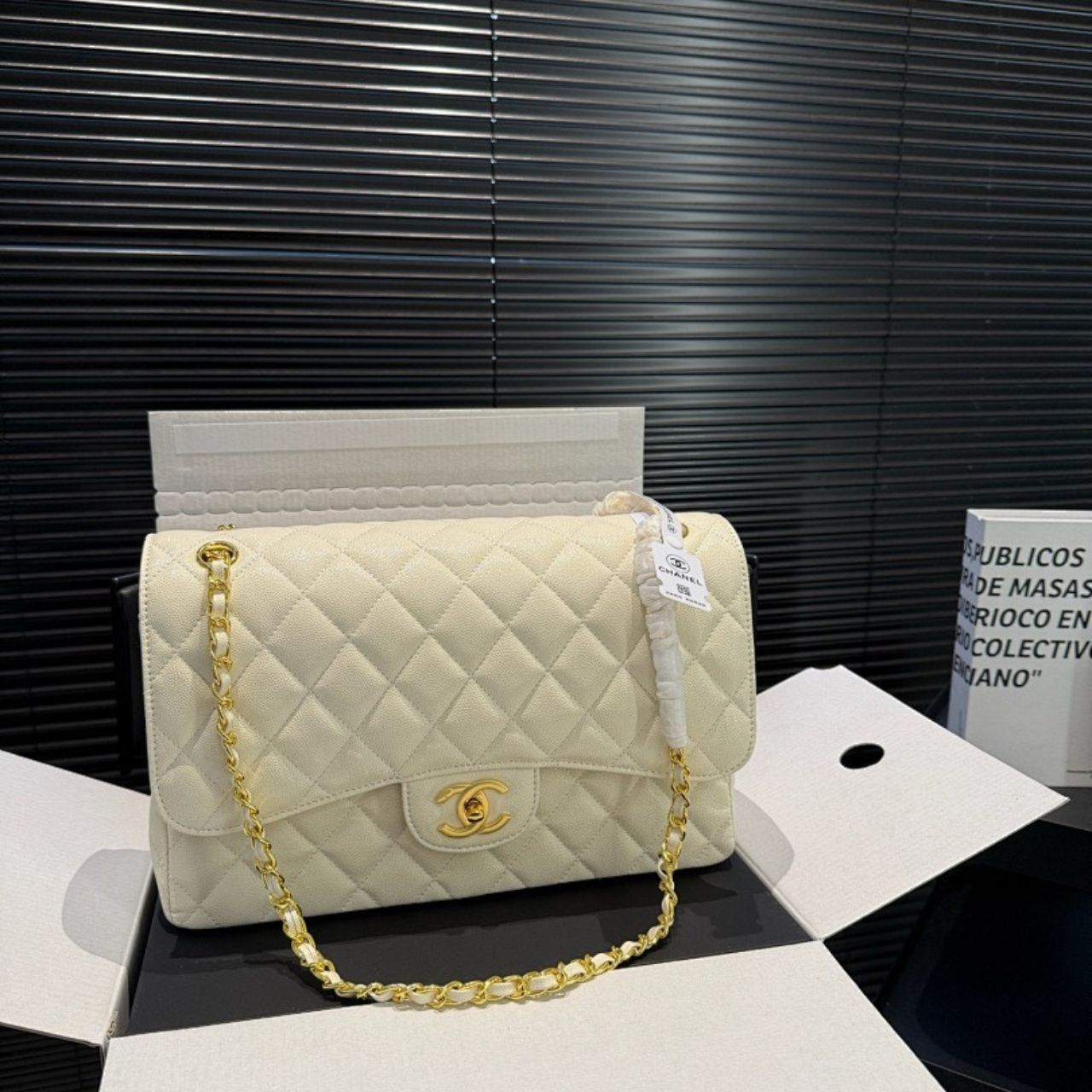 Chanel Maxi Classic Double Flap White Gold Hardware 30cm A01112 Y04059 U2366 - Image 2