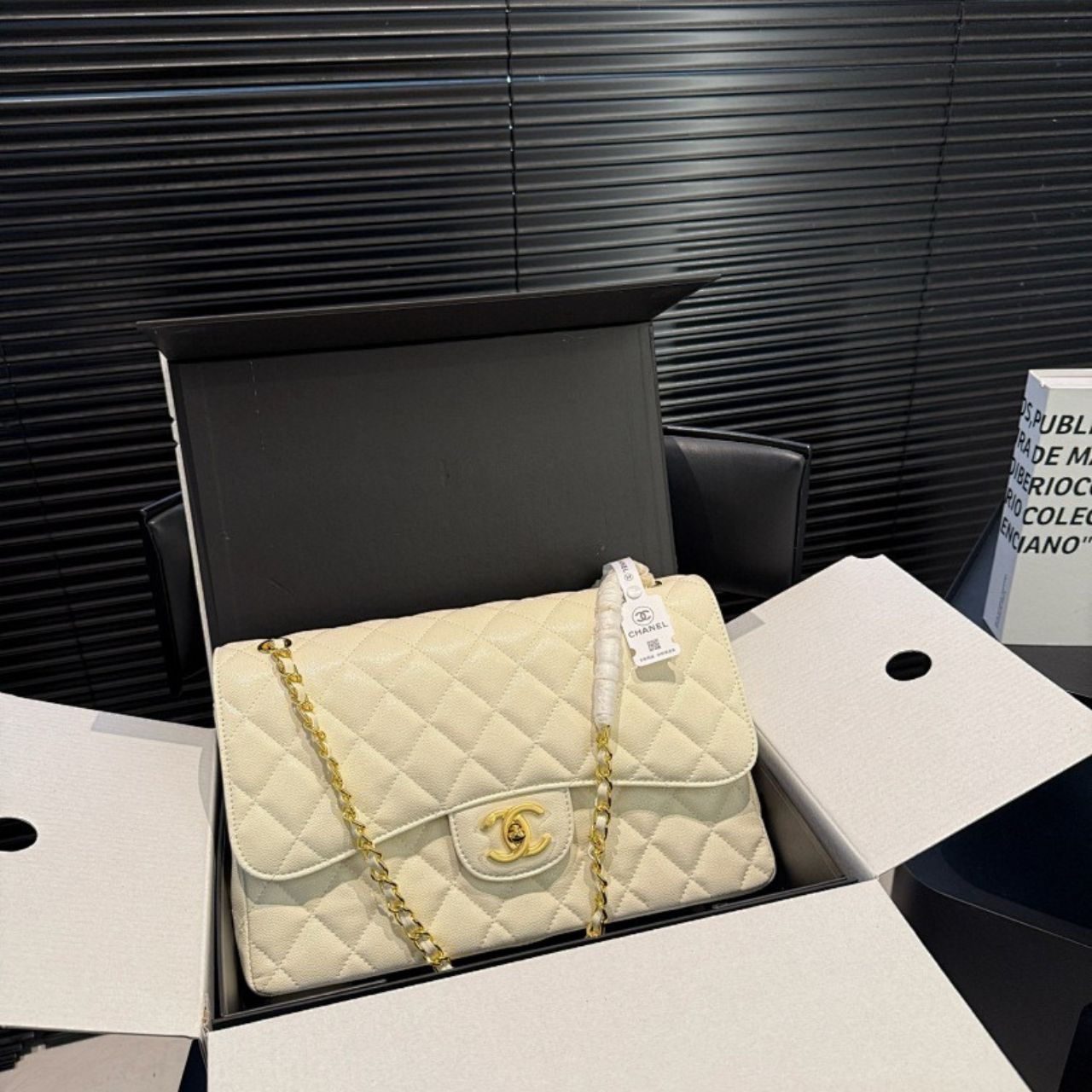 Chanel Maxi Classic Double Flap White Gold Hardware 30cm A01112 Y04059 U2366 - Image 5