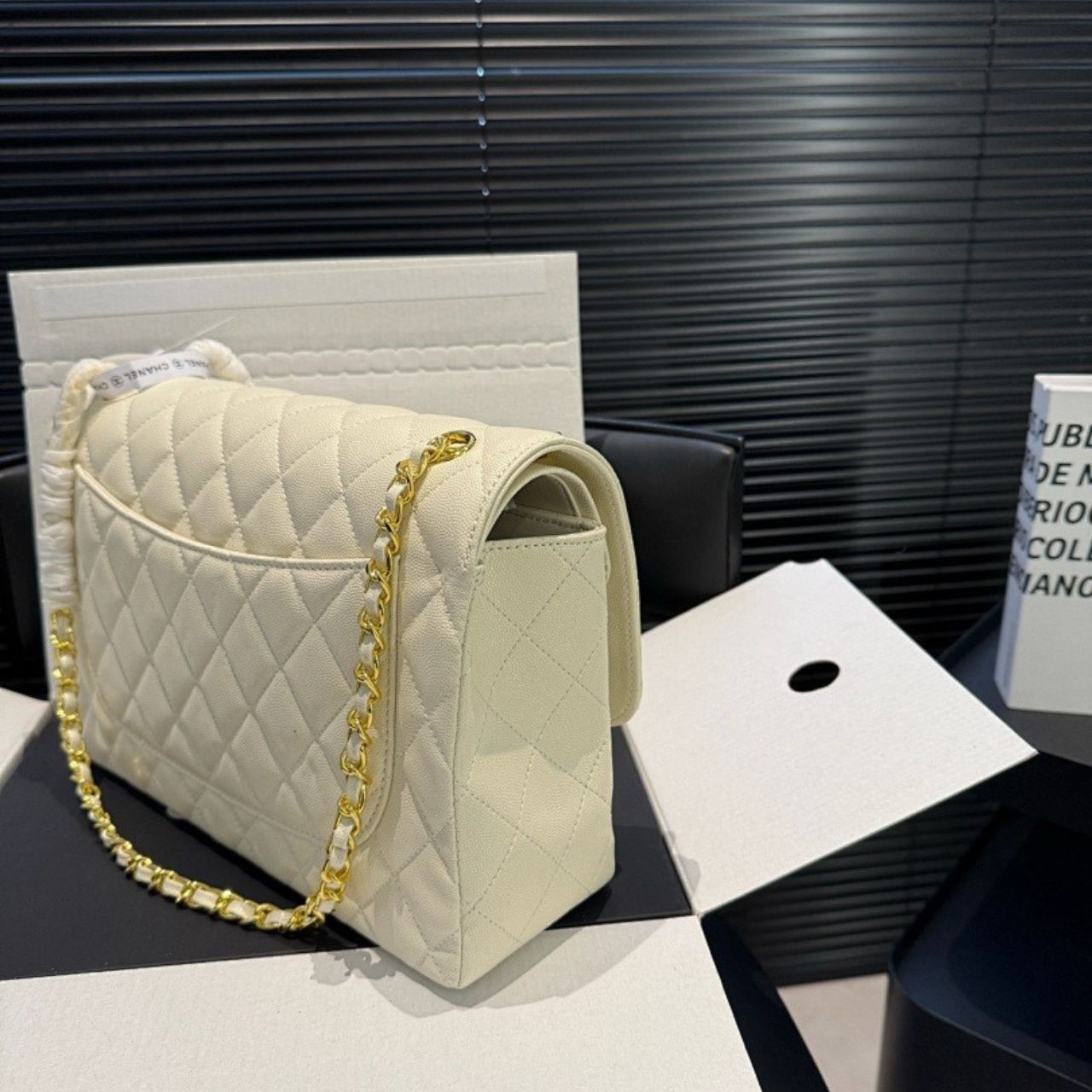 Chanel Maxi Classic Double Flap White Gold Hardware 30cm A01112 Y04059 U2366 - Image 6
