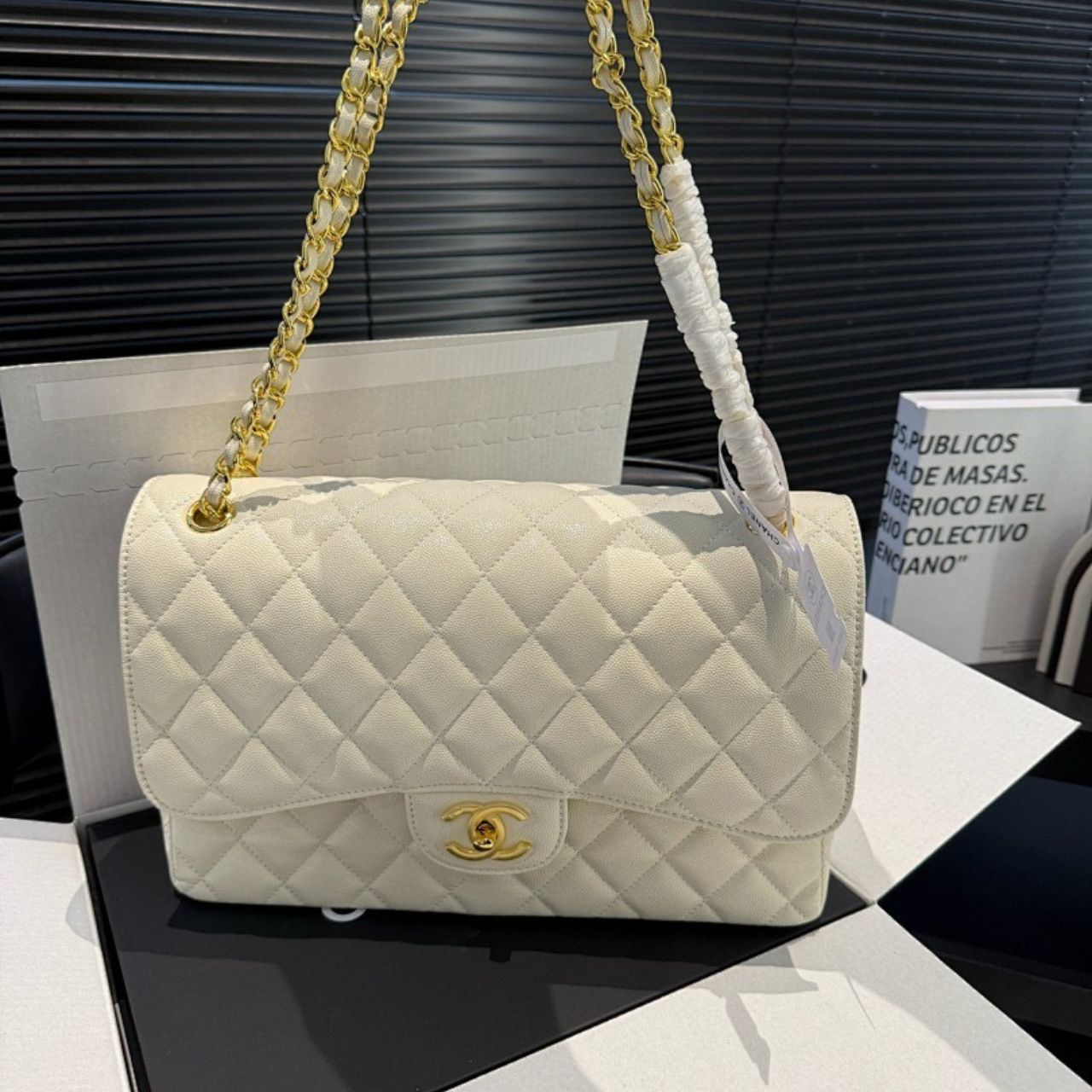 Chanel Maxi Classic Double Flap White Gold Hardware 30cm A01112 Y04059 U2366 - Image 7