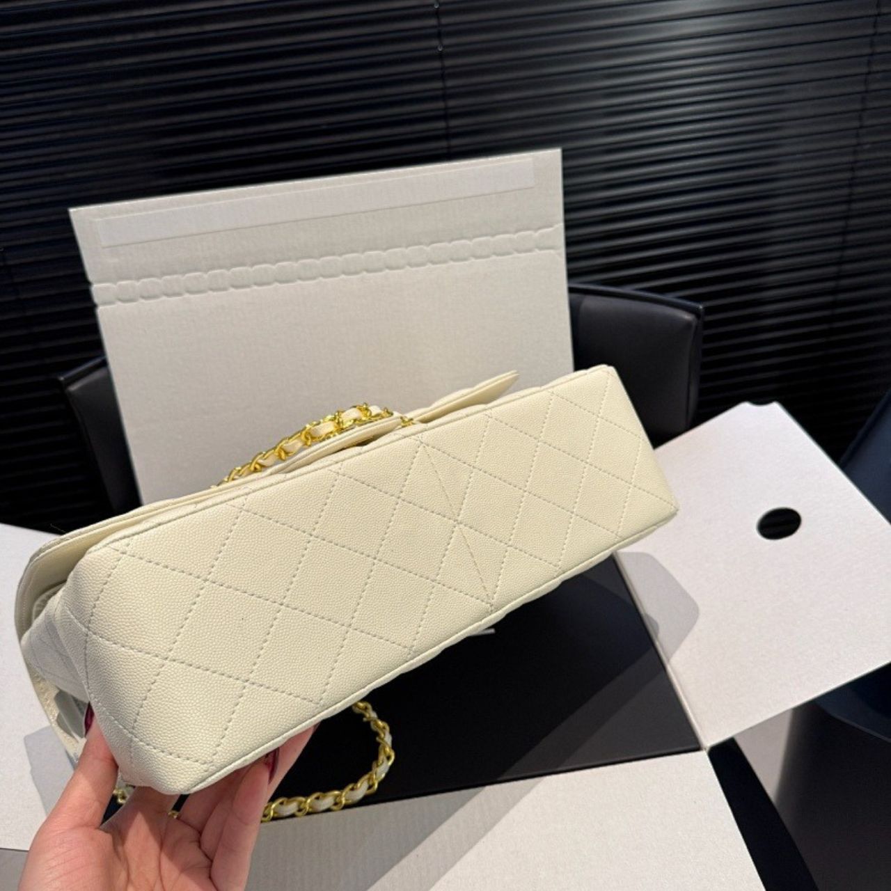 Chanel Maxi Classic Double Flap White Gold Hardware 30cm A01112 Y04059 U2366 - Image 8