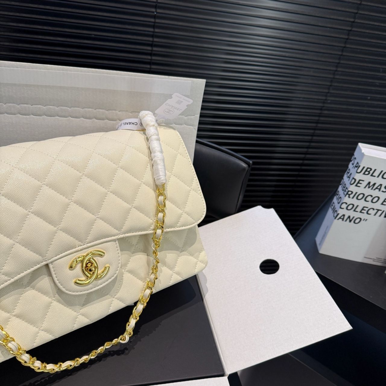 Chanel Maxi Classic Double Flap White Gold Hardware 30cm A01112 Y04059 U2366 - Image 10