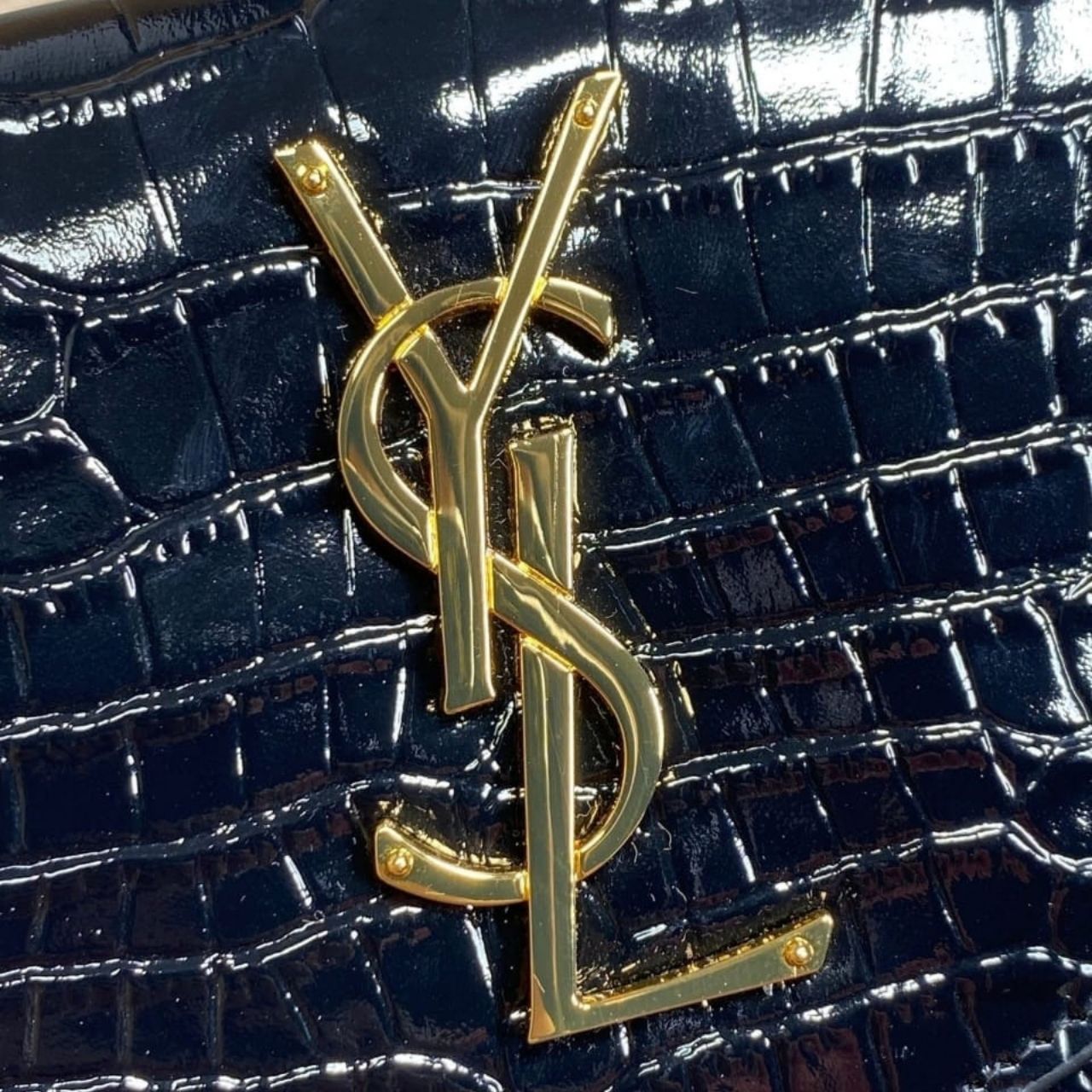 Saint Laurent Uptown Pouch In Crocodile Embossed Shiny Leather Black 27cm 65739DND0J1000 - Image 7