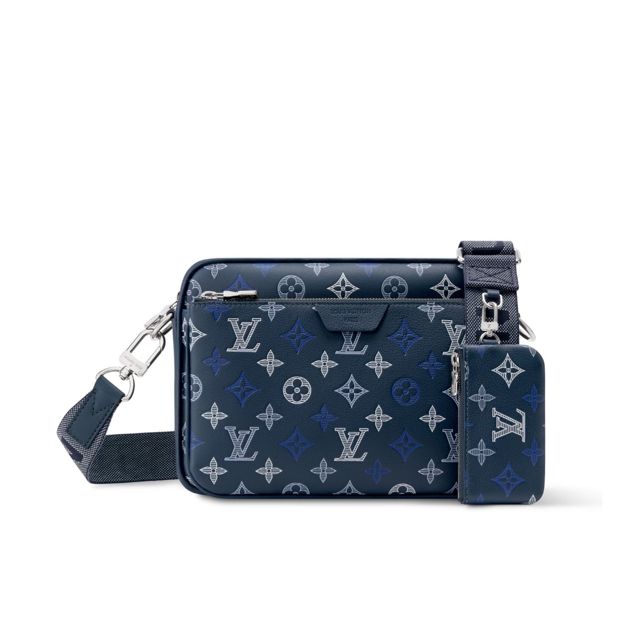 Louis Vuitton Trio Messenger Monogram Shadow Navy Blue 25cm M28618