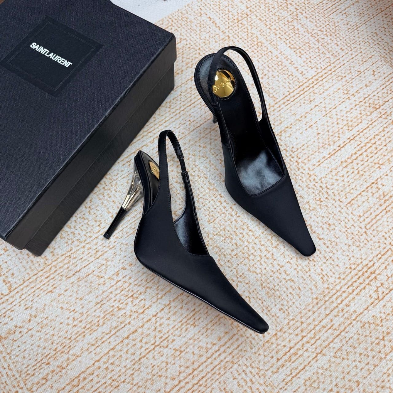 Saint Laurent Goya Slingback Pumps In Satin Crepe Black A0085V9QNAG1000 - Image 4