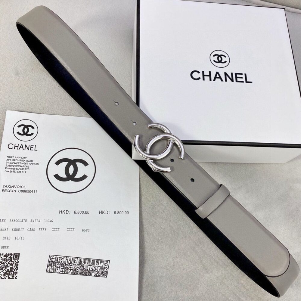 Alternative view of Chanel CC Logo Reversible Leather Belt Gray Black Silver Buckle 3Cm