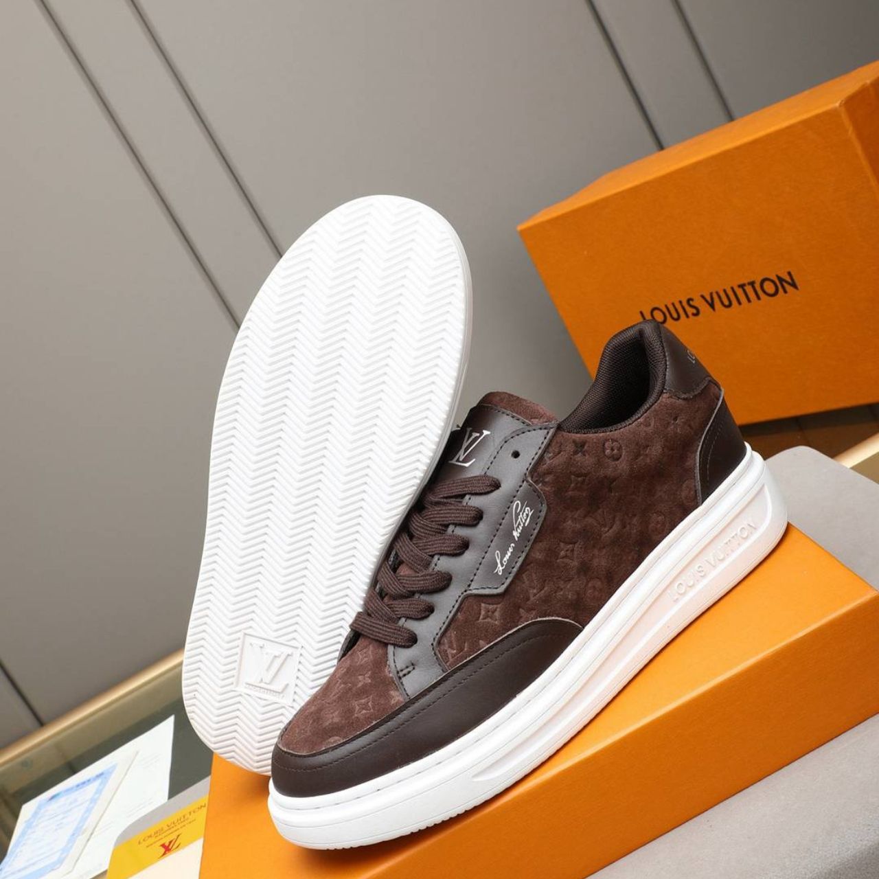 Louis Vuitton Beverly Hills Sneaker Monogram Embossed Brown - Image 9