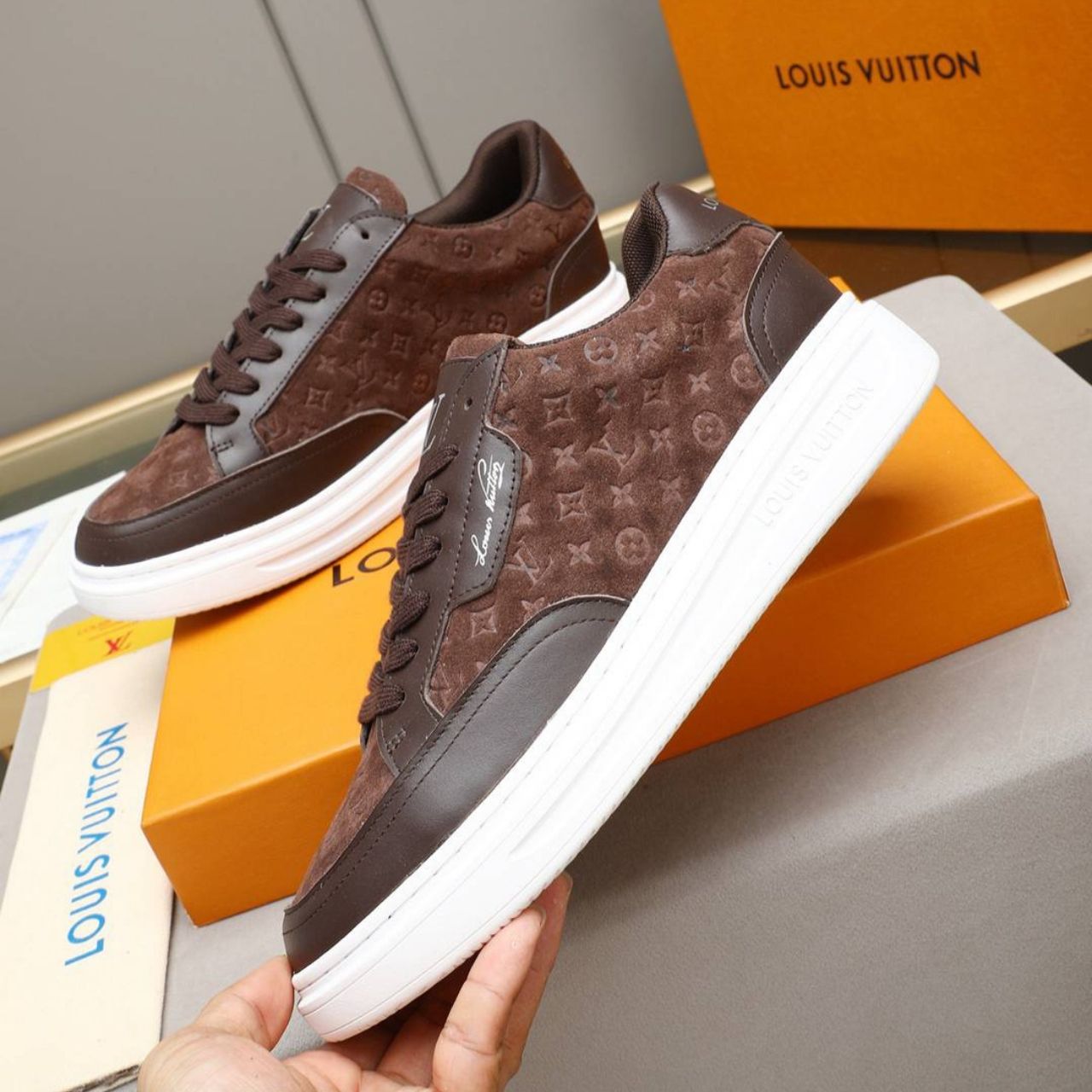 Louis Vuitton Beverly Hills Sneaker Monogram Embossed Brown - Image 4
