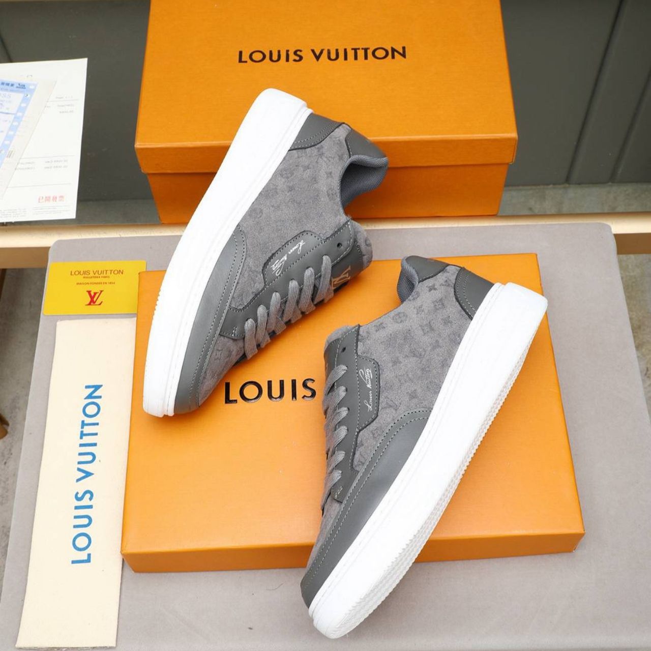 Louis Vuitton Beverly Hills Sneaker Monogram Embossed Gray - Image 5