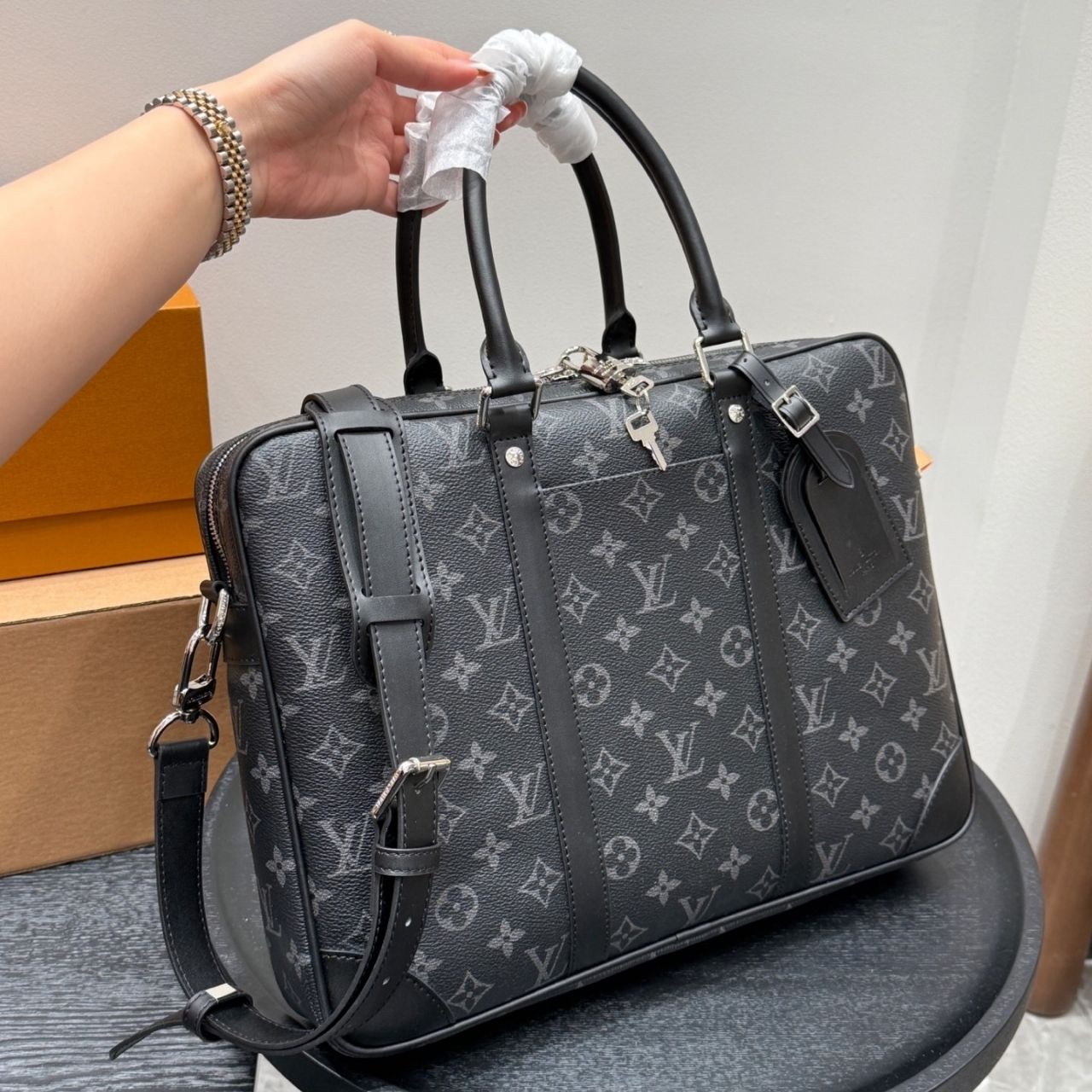 Louis Vuitton Porte Documents Voyage PM Monogram Eclipse Black 37cm - Image 3