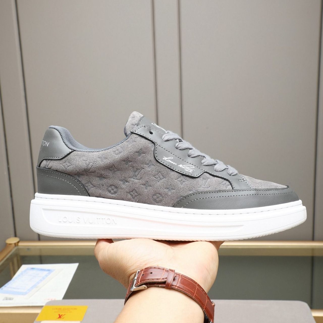 Louis Vuitton Beverly Hills Sneaker Monogram Embossed Gray - Image 11