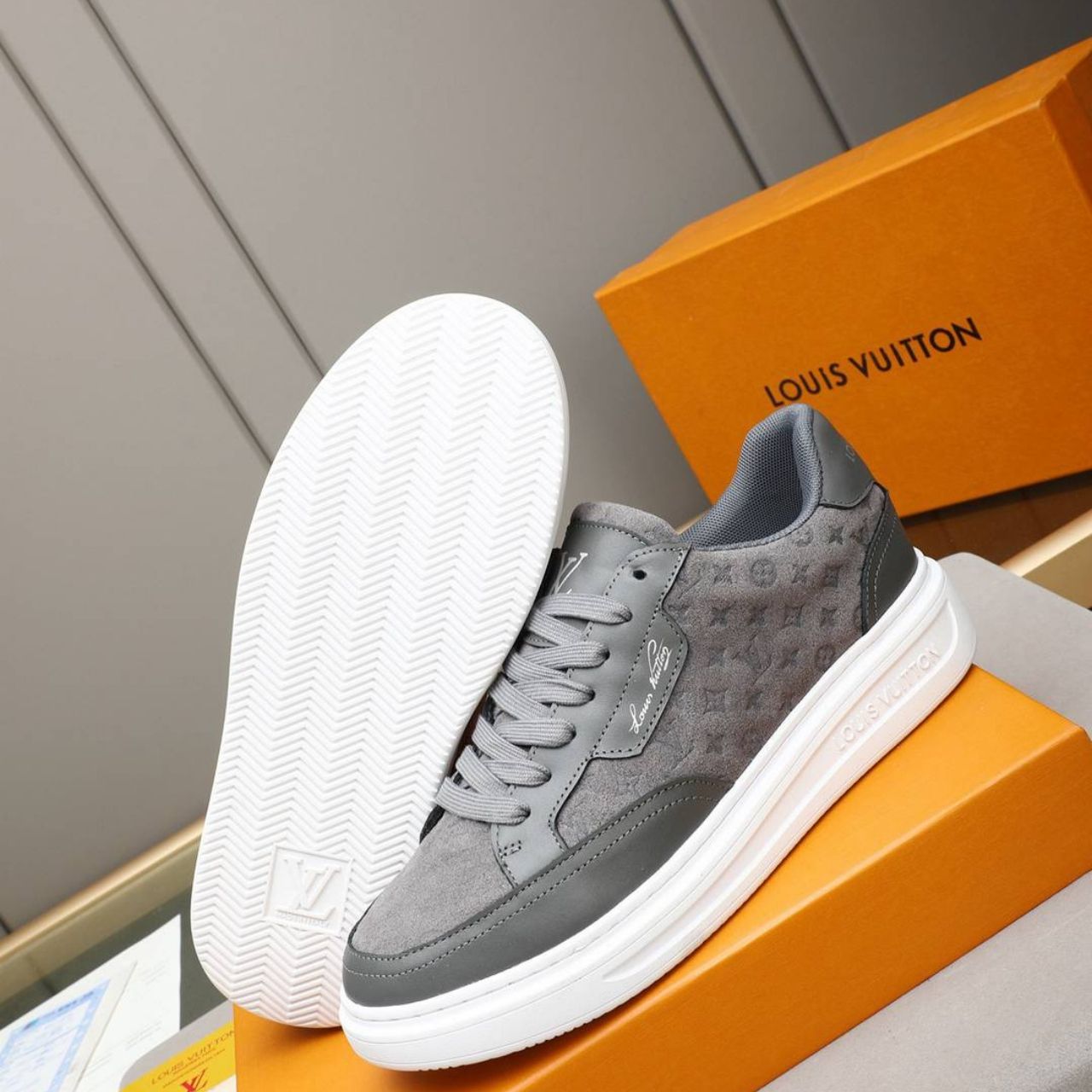 Louis Vuitton Beverly Hills Sneaker Monogram Embossed Gray - Image 9