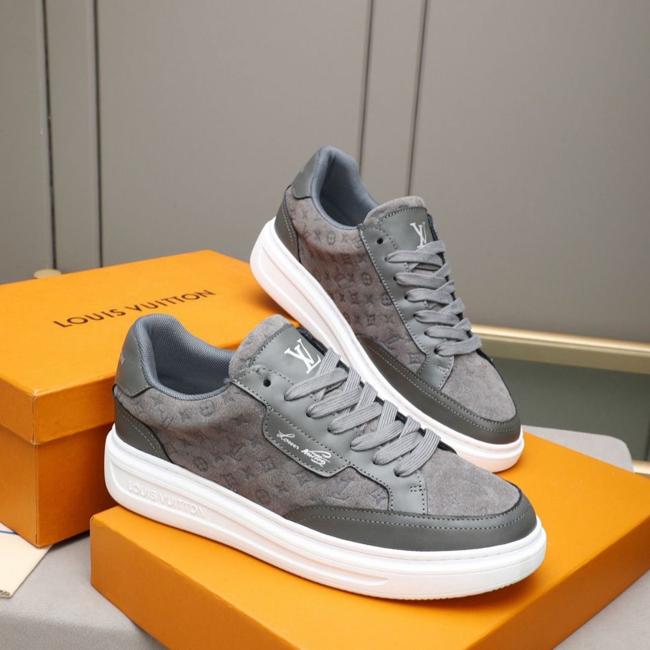 Louis Vuitton Beverly Hills Sneaker Monogram Embossed Gray - Image 3