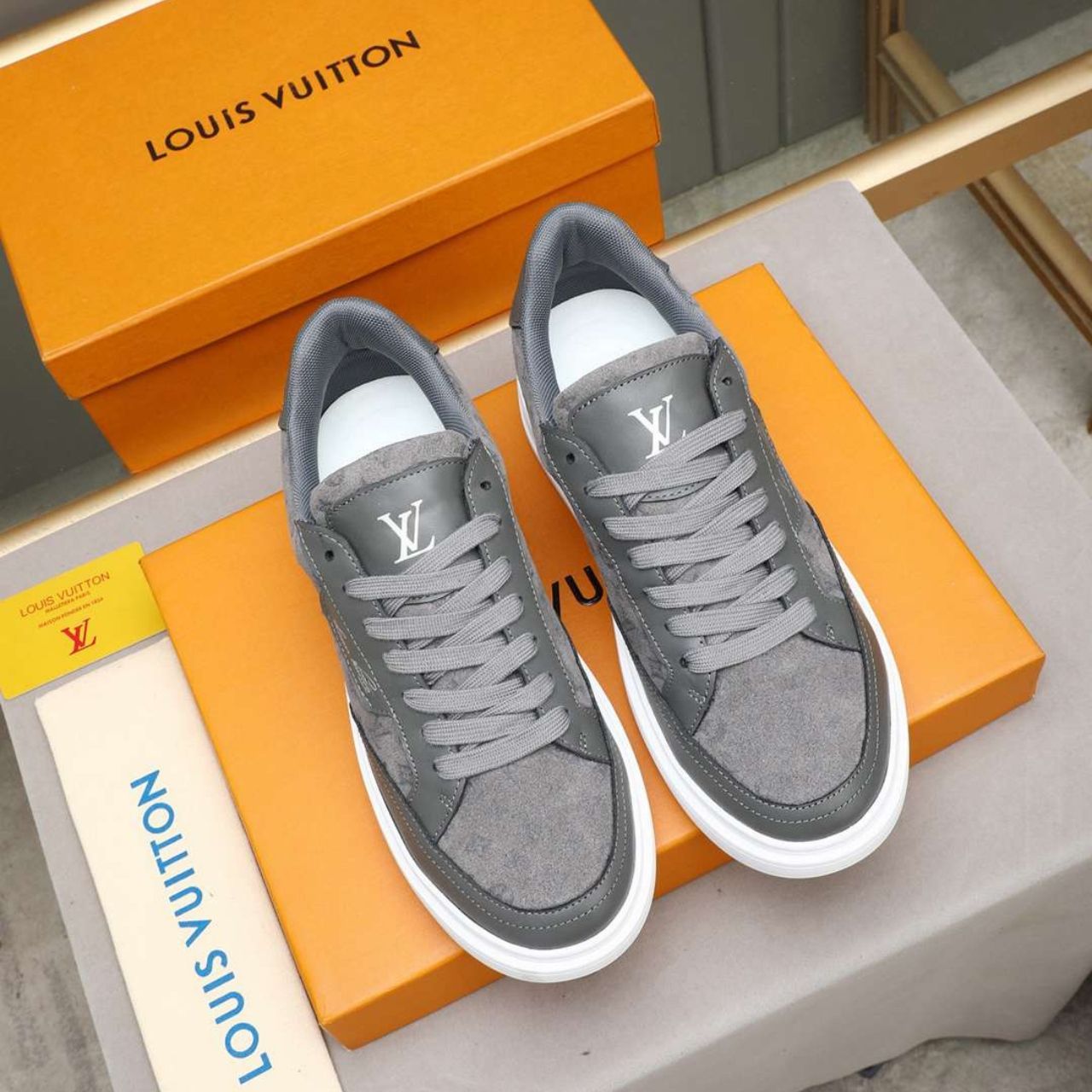 Louis Vuitton Beverly Hills Sneaker Monogram Embossed Gray - Image 7