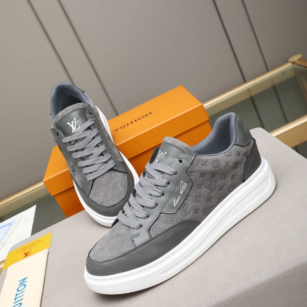 Louis Vuitton Beverly Hills Sneaker Monogram Embossed Gray - Image 6