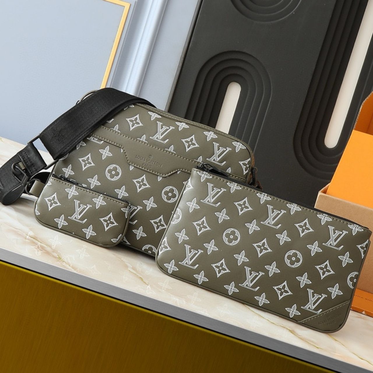 Louis Vuitton Trio Messenger Monogram Shadow Olive Green 25cm M12490 - Image 6