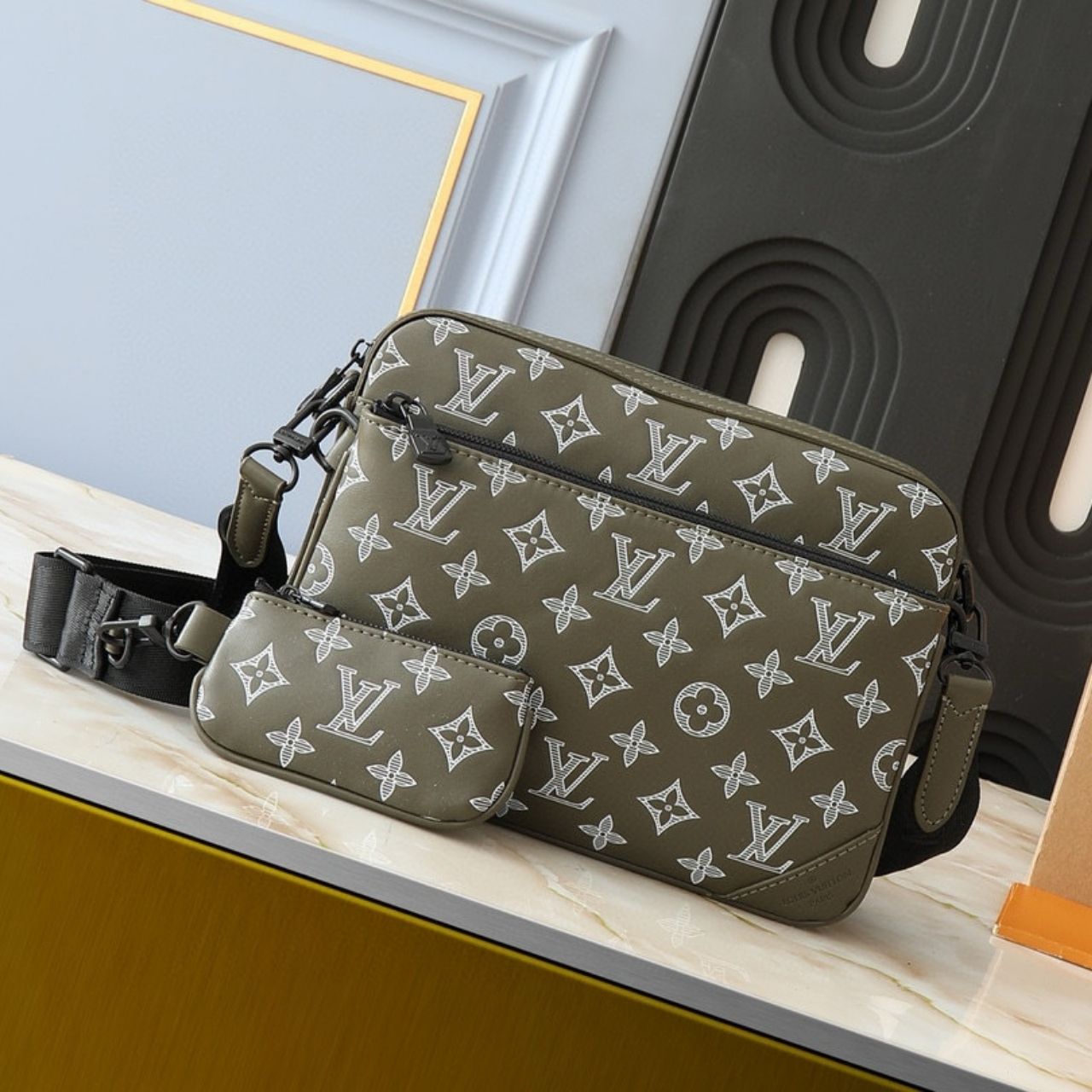 Louis Vuitton Trio Messenger Monogram Shadow Olive Green 25cm M12490 - Image 3