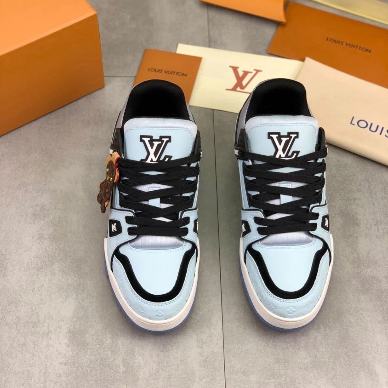 Louis Vuitton LV Trainer Sneaker Monogram Embossed Blue 1AKP6S - Image 9