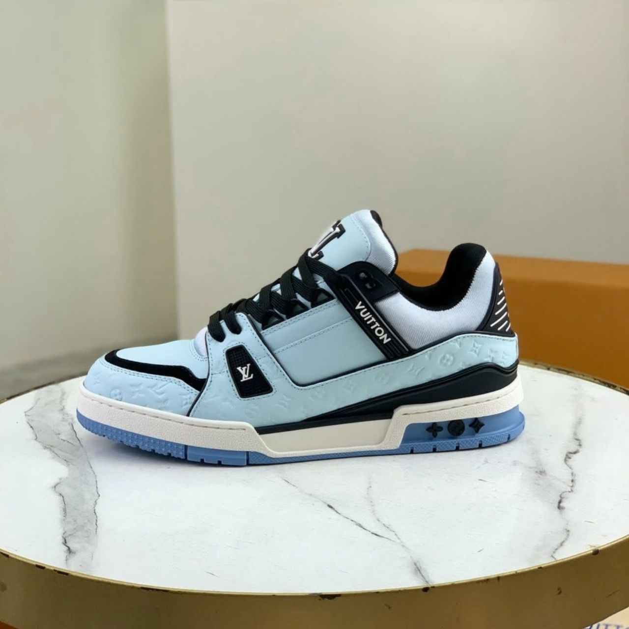 Louis Vuitton LV Trainer Sneaker Monogram Embossed Blue 1AKP6S - Image 8