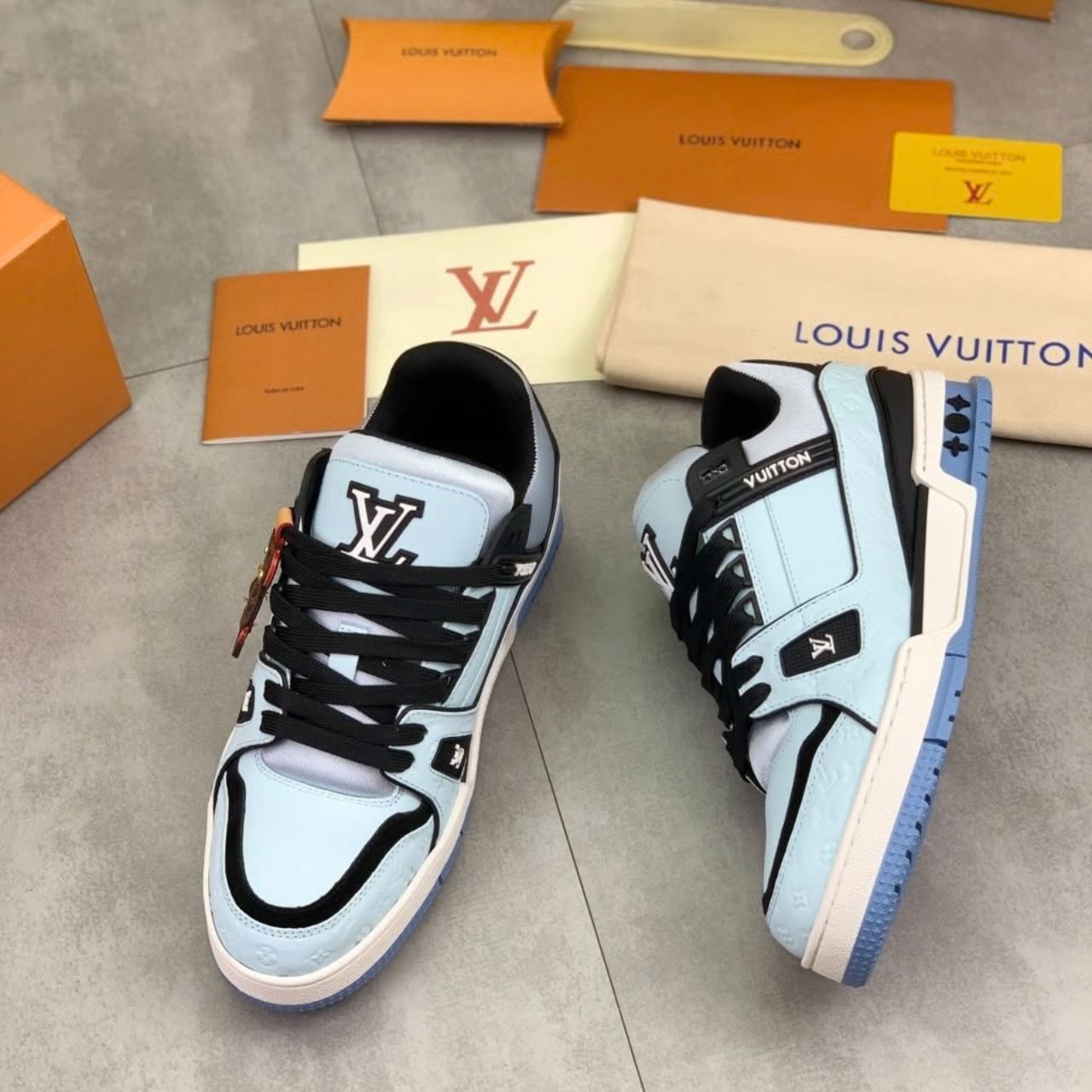 Louis Vuitton LV Trainer Sneaker Monogram Embossed Blue 1AKP6S - Image 7